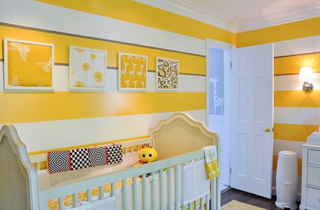 bébé chambre blanc jaune lit barres grille