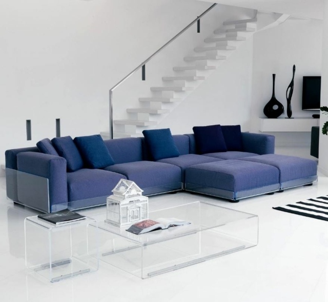 canapé d'angle luxe bleu escalier interieur moderne hiromi indoor