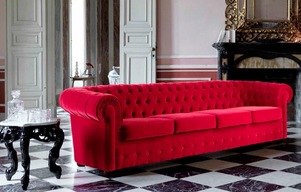 canapé chesterfield rouge brillant