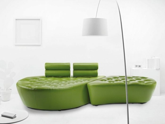 Canapé d'angle convertible en cuir vert pomme brillance moderne 