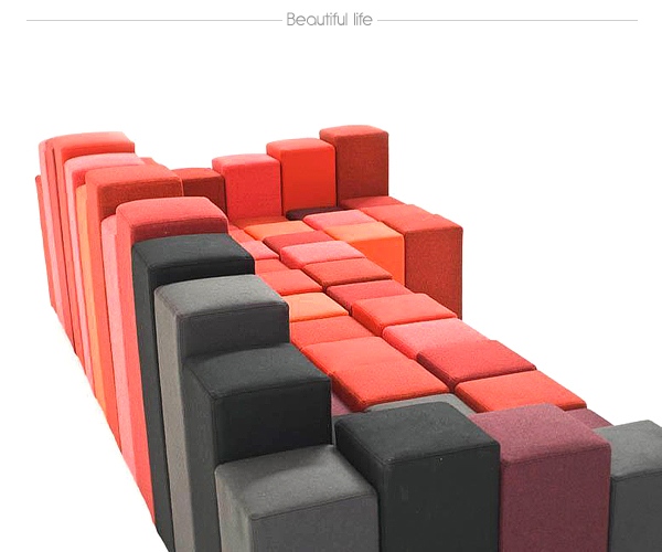 canapé de design original rouge modulaire