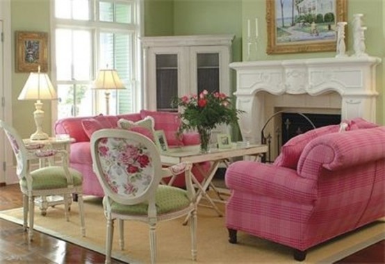 canapes rose chaises decoration florale salon feminine