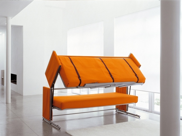 canapé-convertible-lits-superposés-orange-design-élégant canapé convertible