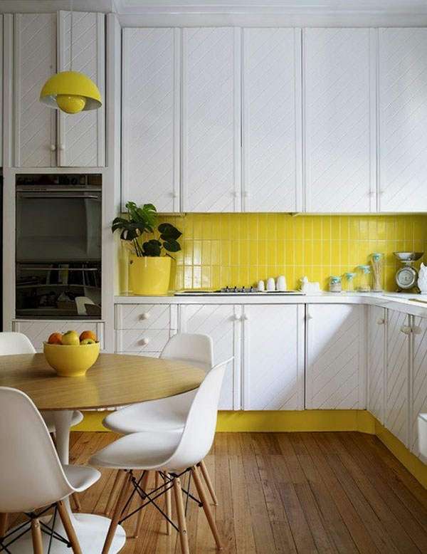 carrelage mural cuisine blanc jaune