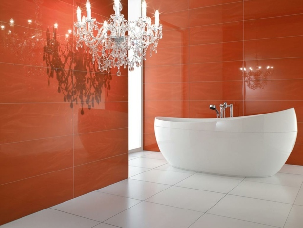 carrelage mural salle de bain orange