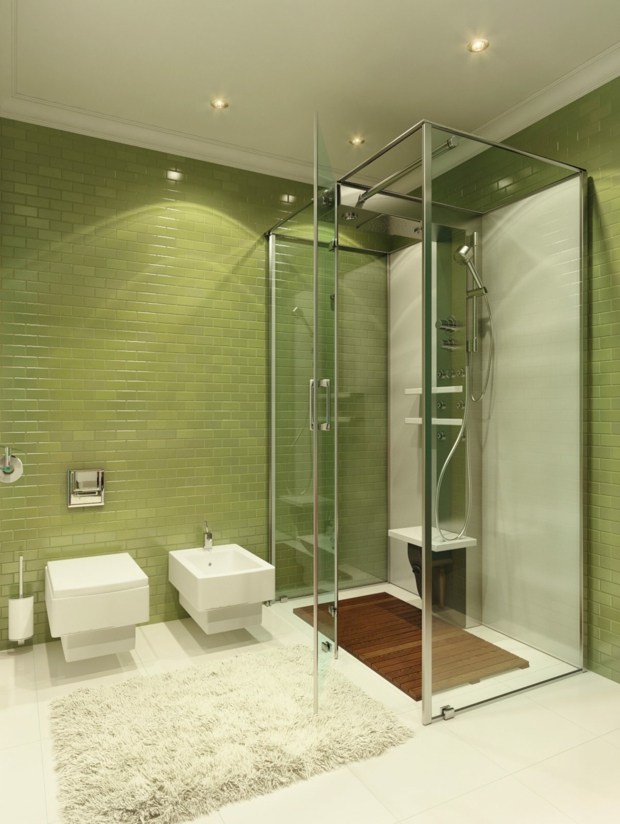carrelage mural salle de bain vert olive