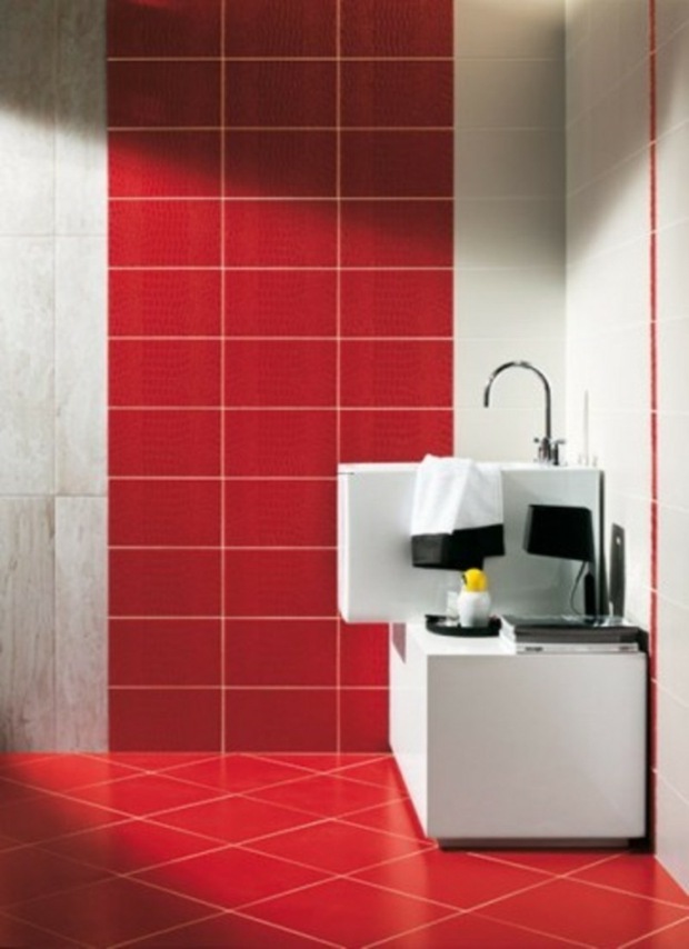 carrelage rouge salle de bain design