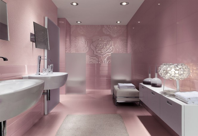 carrelage salle de bain mosaique rose