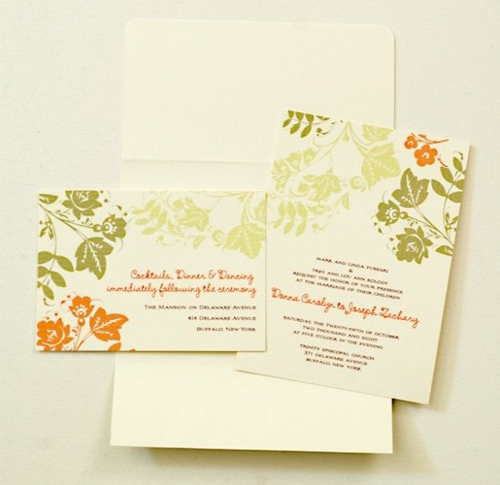 carte d'invitation mariage automne orange vert