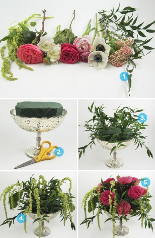 centre de table floral mariage roses anemones