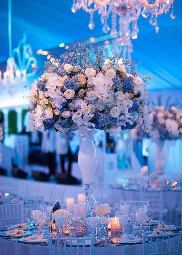 centre de table mariage bleu blanc