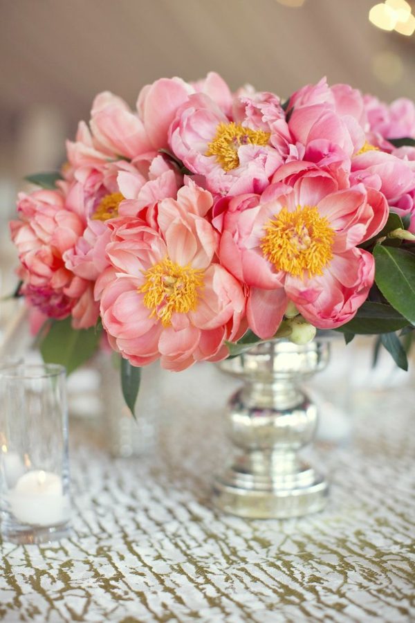 centre table fleurs rose