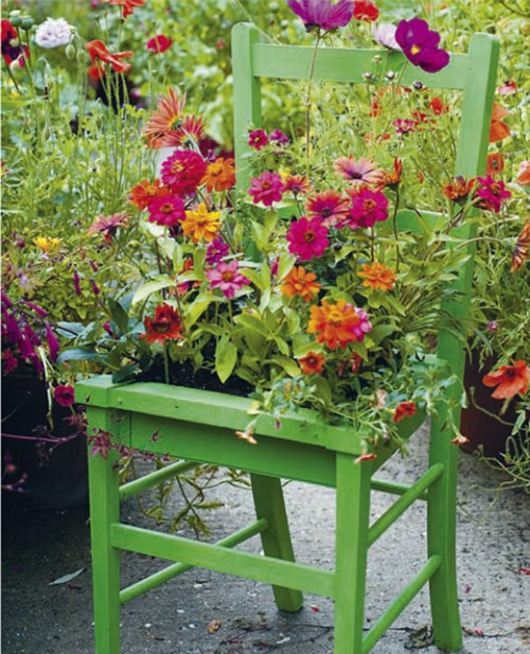 chaise bois recyclée pot fleurs original unique