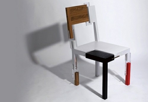 chaise de design bois rouge blanc