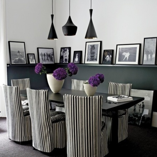 chaises rayures noir blanc table couleur noir