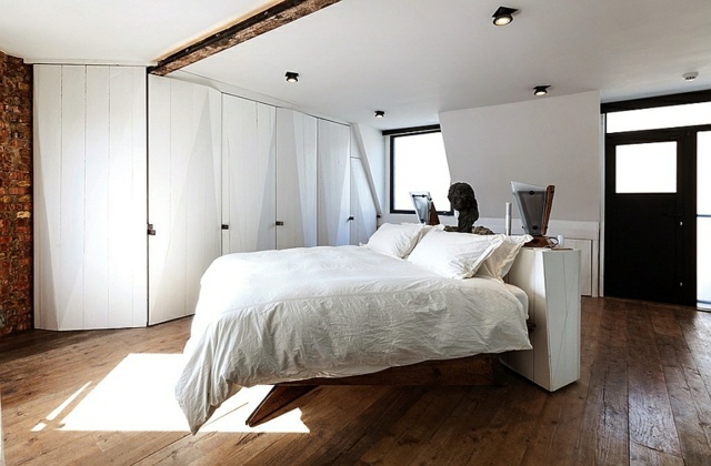 chambre à coucher magnifique lit design sol parquet