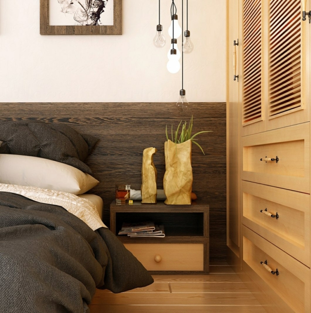 chambre à coucher moderne bois lampe