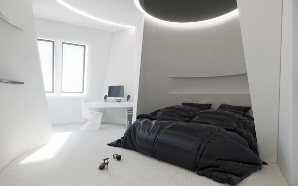 chambre à coucher design futuriste luminaire original