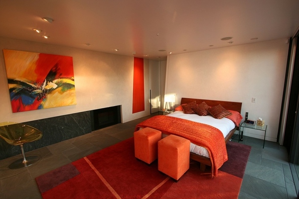 chambre à coucher design rouge orange