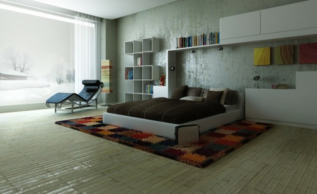 chambre à coucher moderne colorée orange meubles blancs
