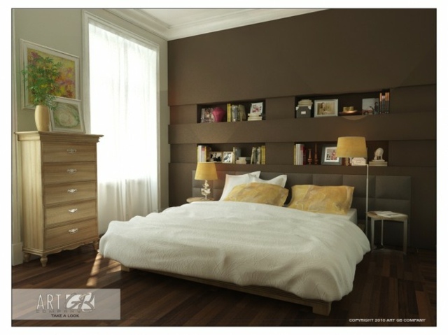 chambre à coucher moderne marron bois jaune