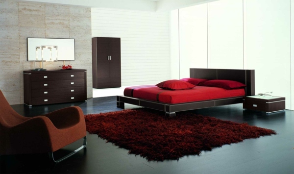 chambre à coucher style minimaliste rouge bois