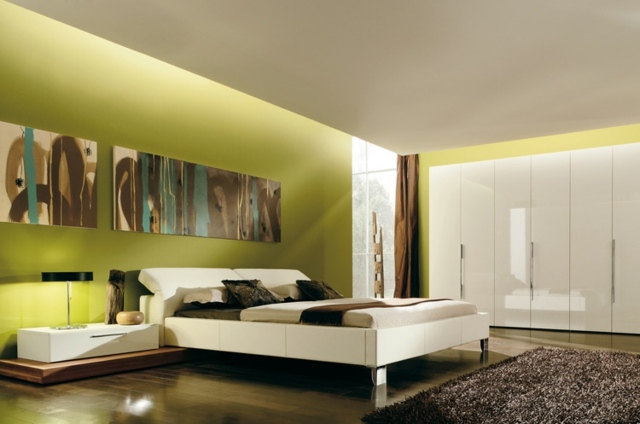 chambre à coucher verte moderne blanc