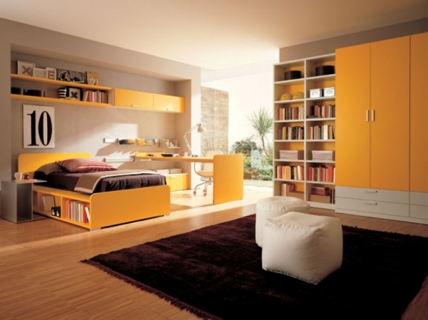 chambre ado colorée design jaune marron