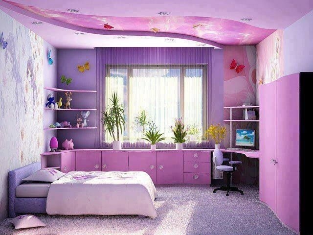 chambre ado fille couleur violette-rose-fleurs