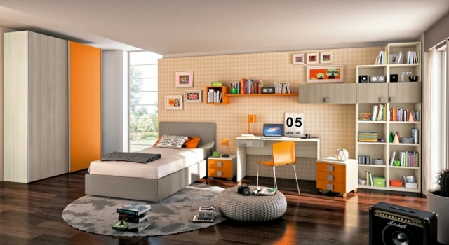chambre ado orange gris