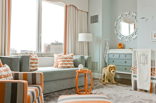 chambre bébé orange bleu peint azur