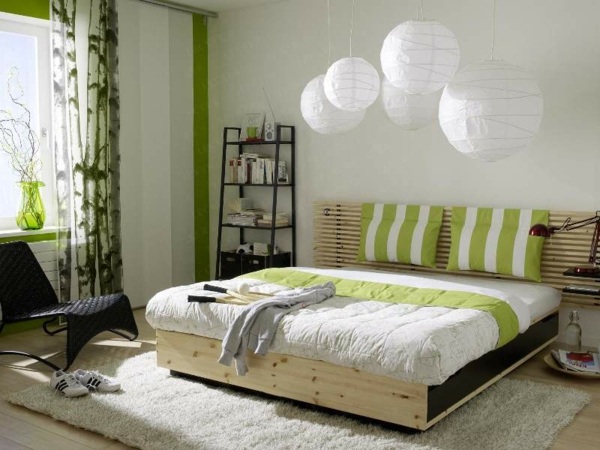 chambre contemporaine design rideau vert