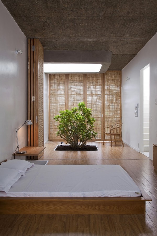 chambre coucher lit japonais decoration bonsai