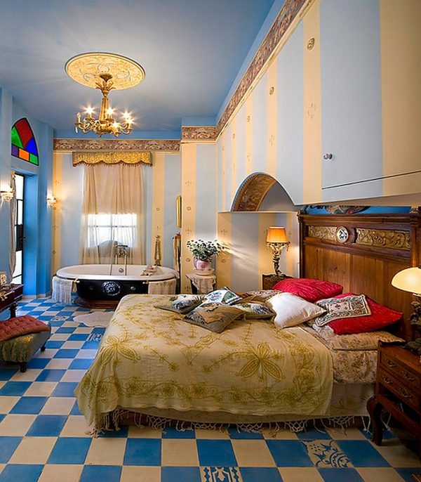 chambre coucher literie marocaine multicolore
