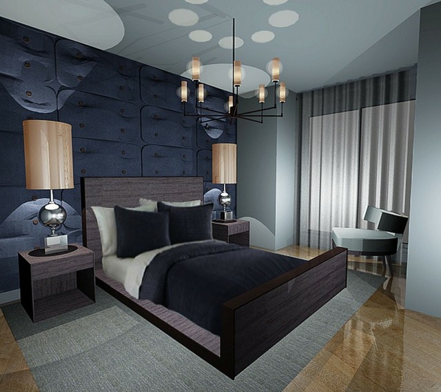 chambre coucher moderne bleue