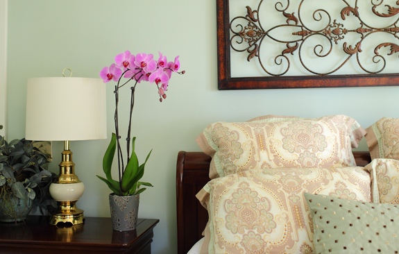 chambre à coucher vert clair orchidee rose