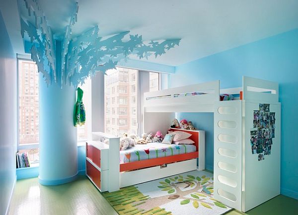 chambre enfant mobilier blanc bleu