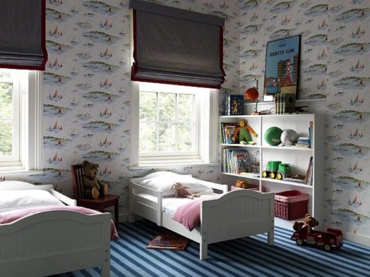 chambre enfant papier peint tapis bleu