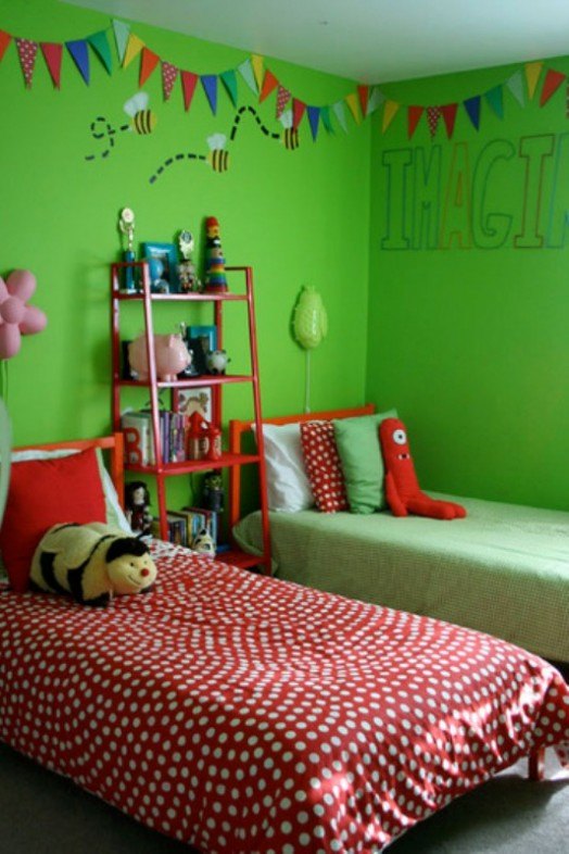 chambre enfant vert rouge