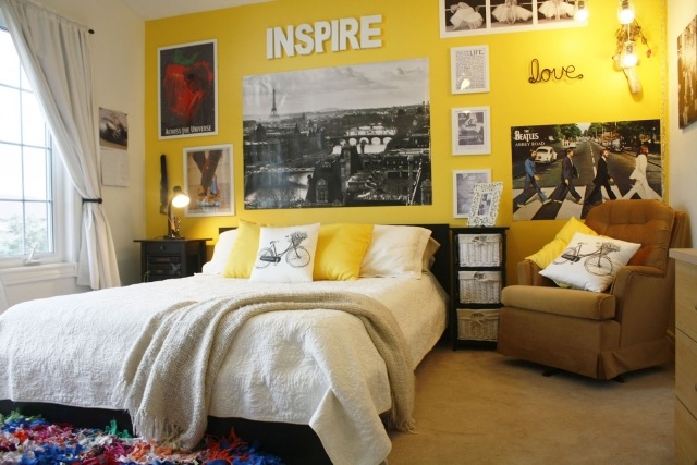 chambre de fille ado peinture-jaune-déco-murale