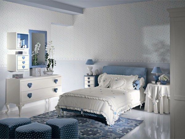 chambre fille moderne ameublement bleu blanc