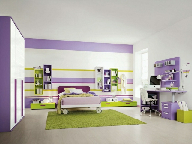 chambre fille violet vert