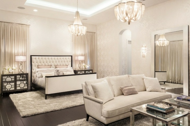 chambre luxe classique lampe eclaire tete lit capitonne lustre
