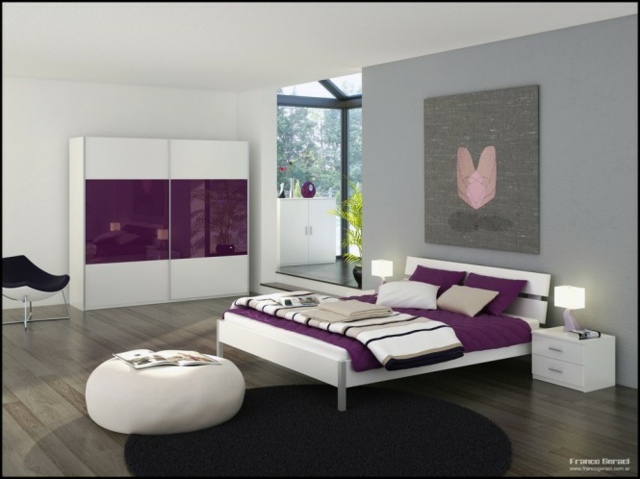 chambre moderne blanc violet gris