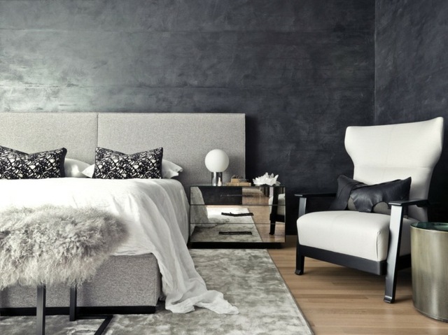 chambre moderne design lit double fauteuil gris anthracite