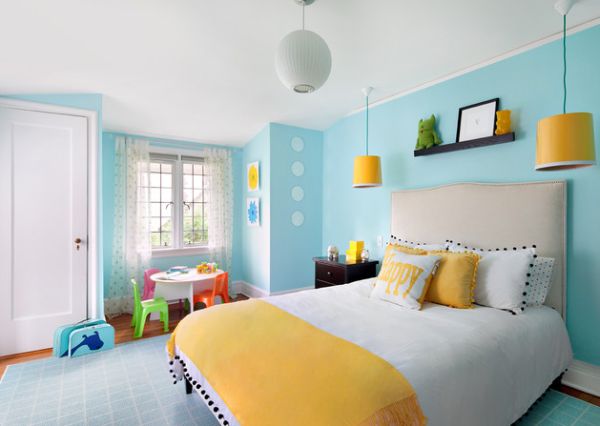chambre moderne jaune bleu