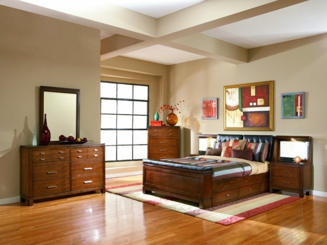 chambre moderne parquet meubles bois