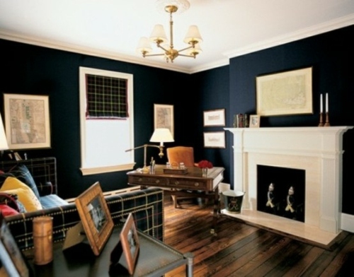 chambre murs noir cheminee blanc bureau travail bois