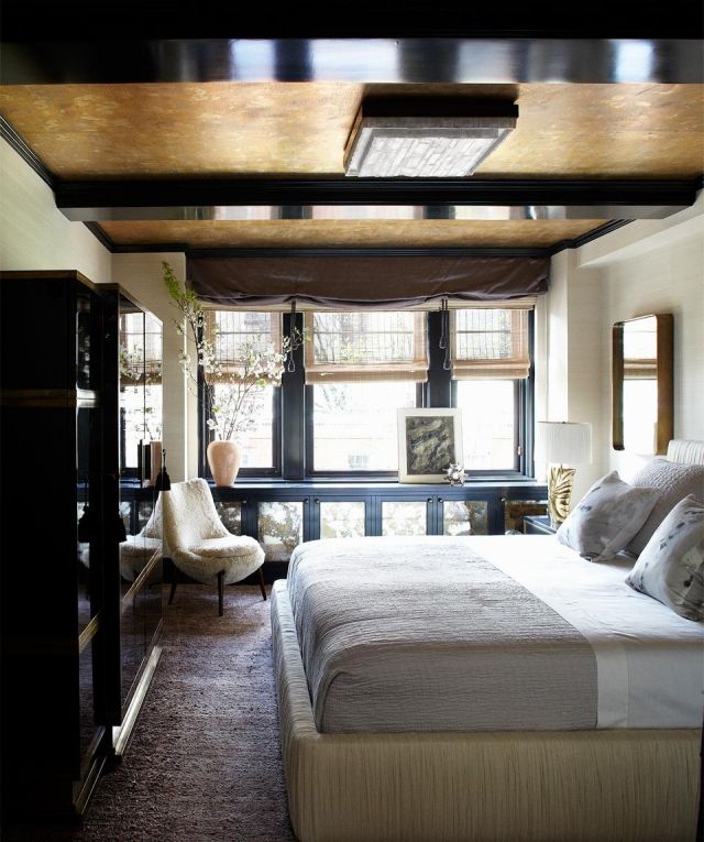 chambre-zen-idées-atmosphère-chambre-coucher-faux-plafon-bois-motifs-beige-gris-clair chambre zen
