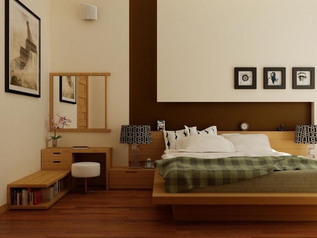 chambre-zen-idées-atmosphère-chambre-coucher-mobilier-bois-parquet-fleurs-lampes-poser-noir-blanc chambre zen